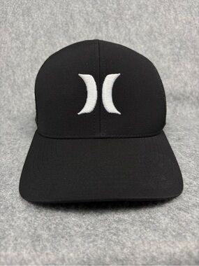 Hurley Black Mesh Trucker Snapback Hat White Logo